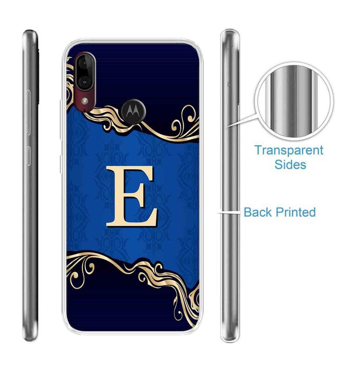 Amazon Brand - Solimo Designer Multicolor Blue Pattern Alphabet-E Printed Soft Back Case Mobile Cover for Motorola Moto E6s / Motorola Moto E6 Plus