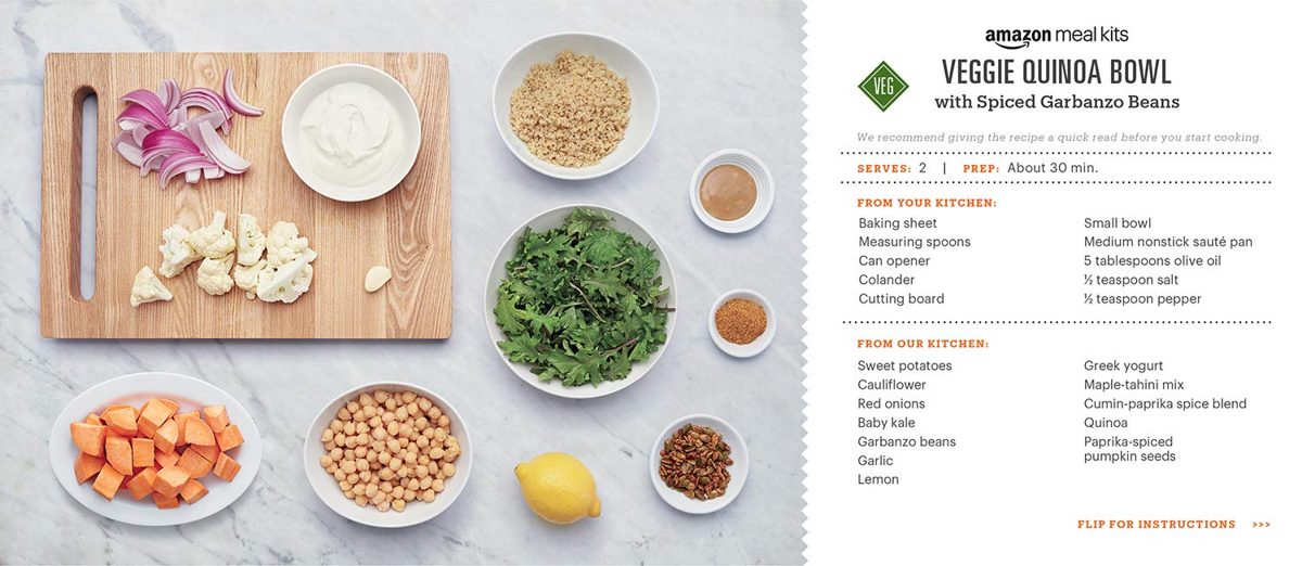 Amazon Meal Kits, Veggie Quinoa Bowl with Spiced Chickpeas, Serves 2