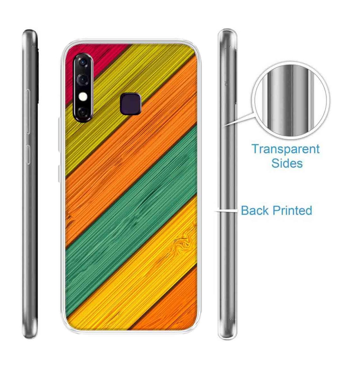 Amazon Brand - Solimo Designer Multicolor Slant Wooden Pattern Printed Soft Back Case Mobile Cover for Infinix Hot 8
