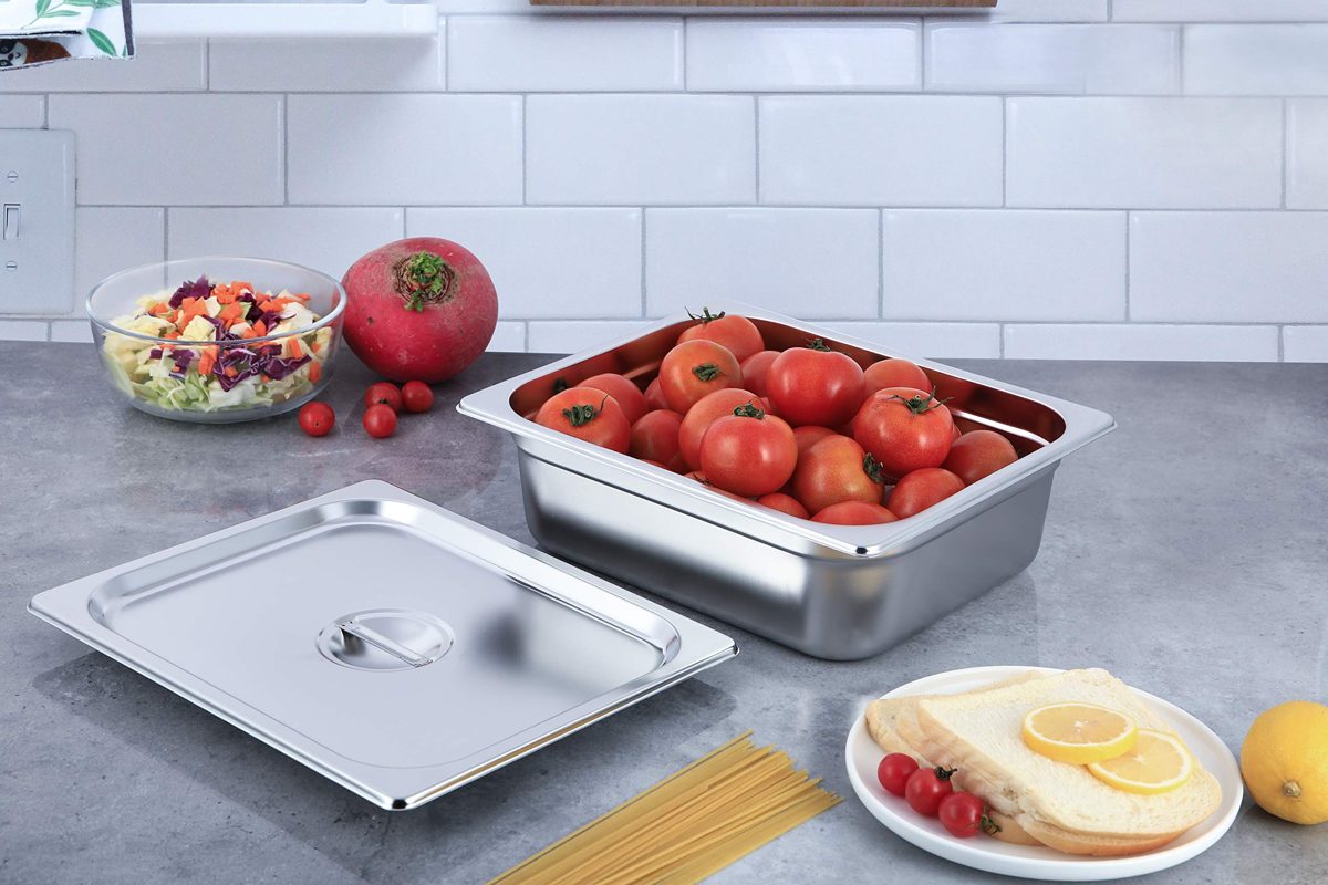AmazonCommercial 1/2 Size x 2-1/2" Deep, Anti-Jam Stainless Steel Steam Table/Hotel Pan, 22 Gauge, Pack of 2