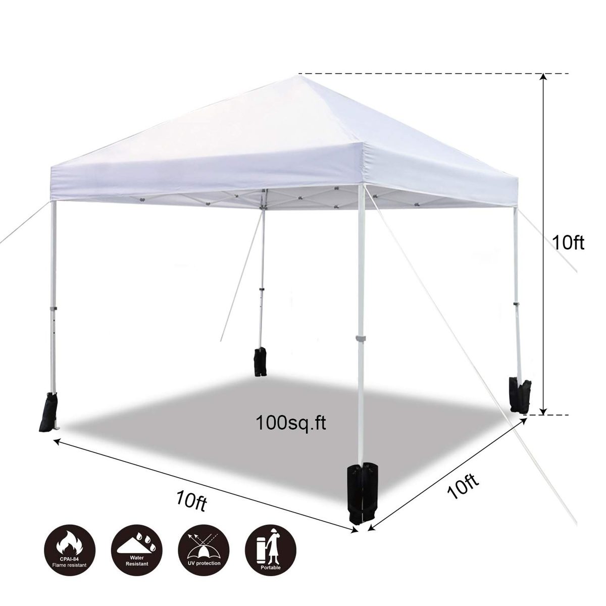 AmazonBasics Outdoor Pop Up Canopy, 10ft x 10ft with Wheeled Carry, 4-pk weight bag, White