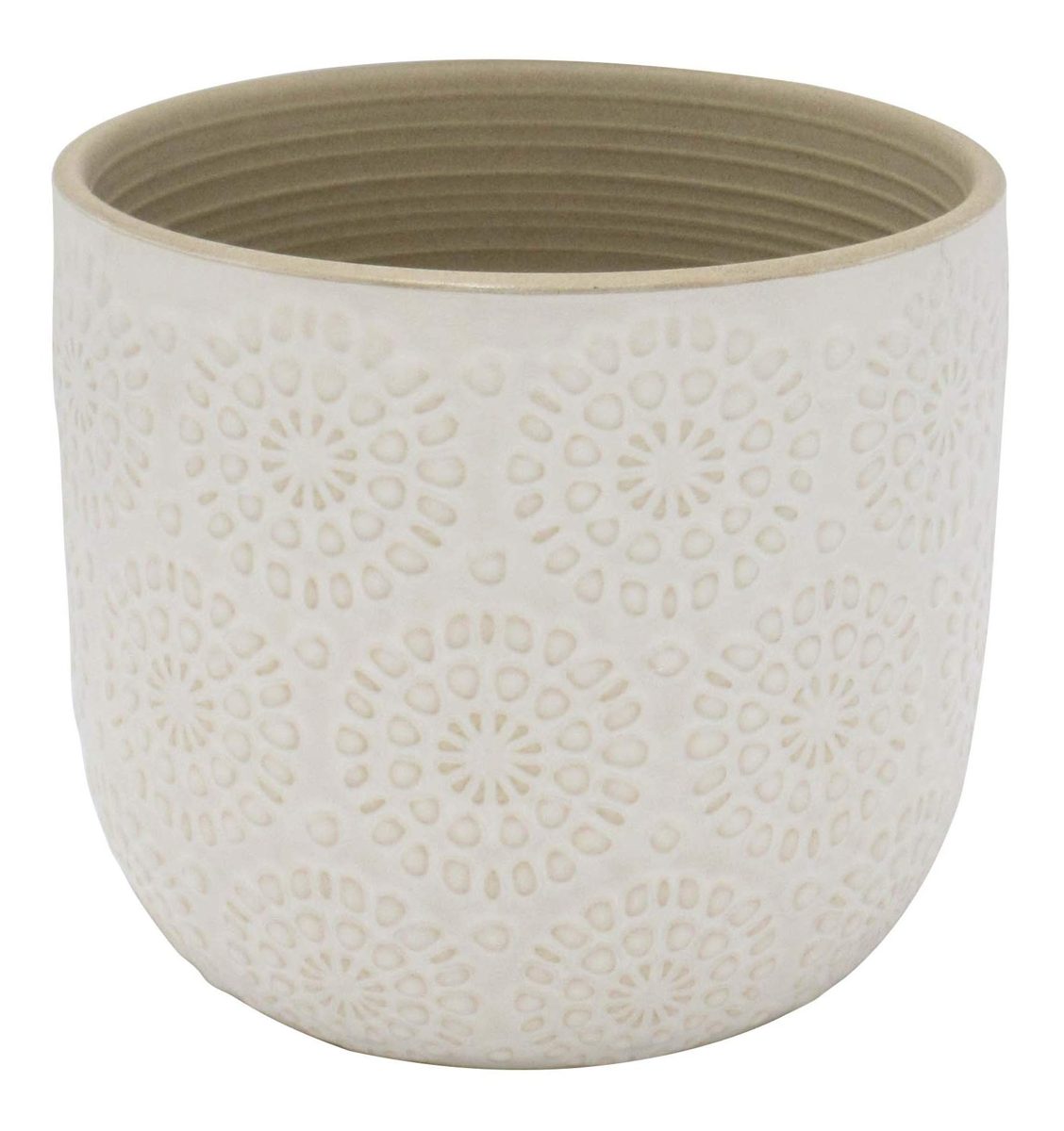 Amazon Brand – Stone & Beam Medium Floral-Embossed Planter, 6"H, Cloud Dancer White