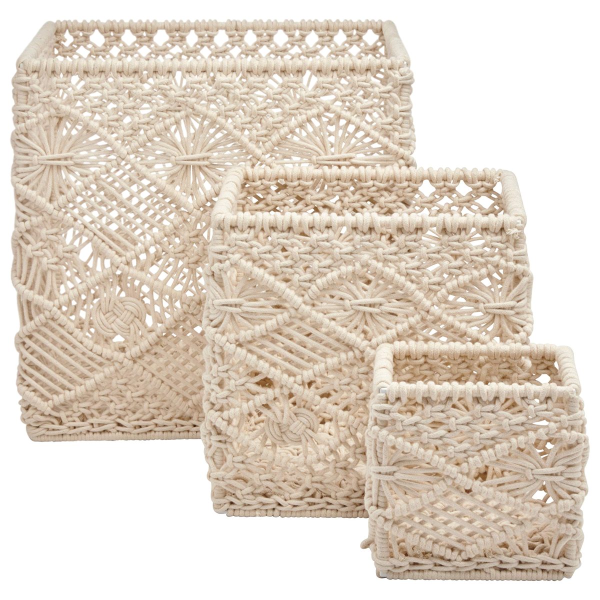 Stone & Beam Modern Handmade Basket, Set of 3, Ivory