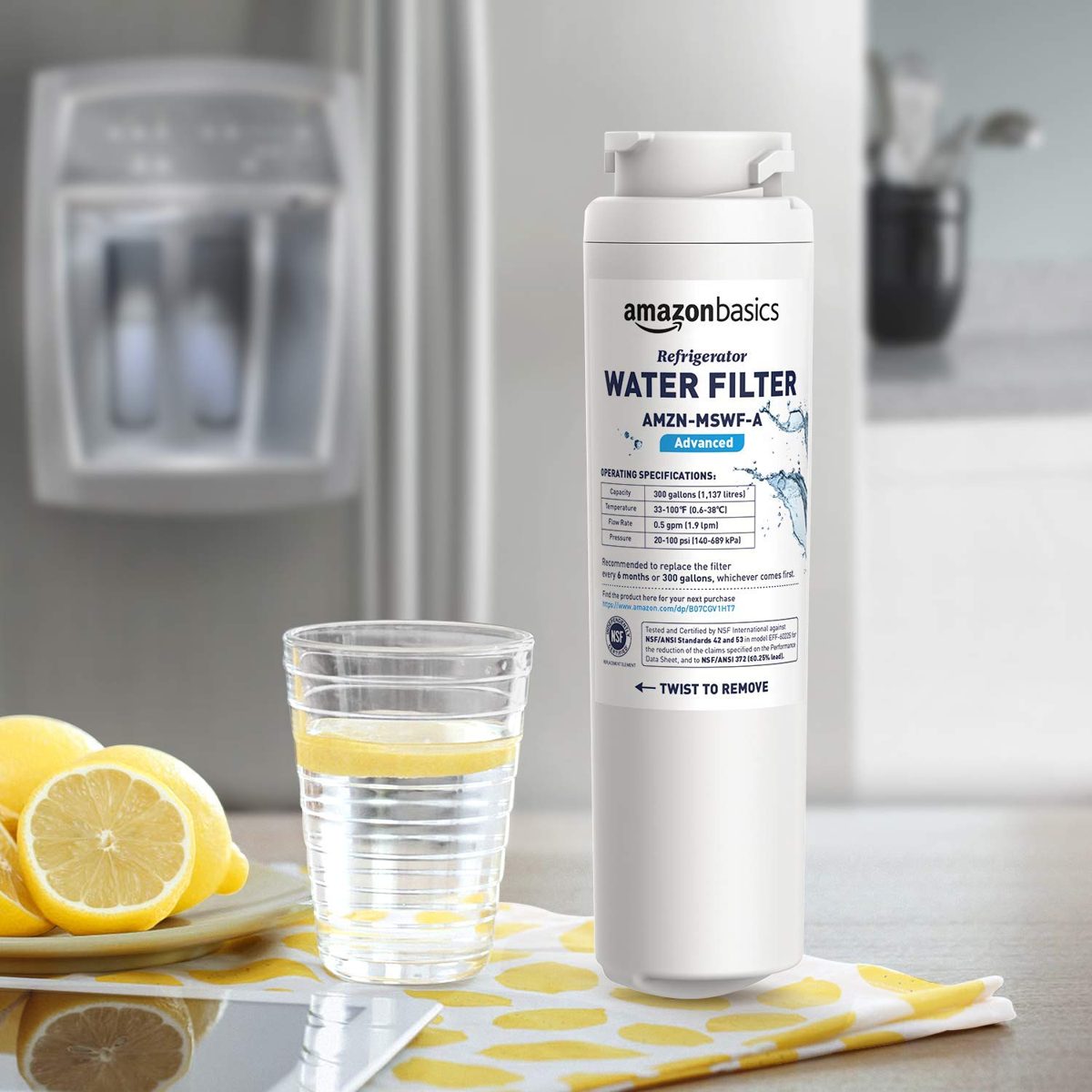 AmazonBasics Replacement GE MSWF Refrigerator Water Filter Cartridge - Advanced Filtration (Renewed)