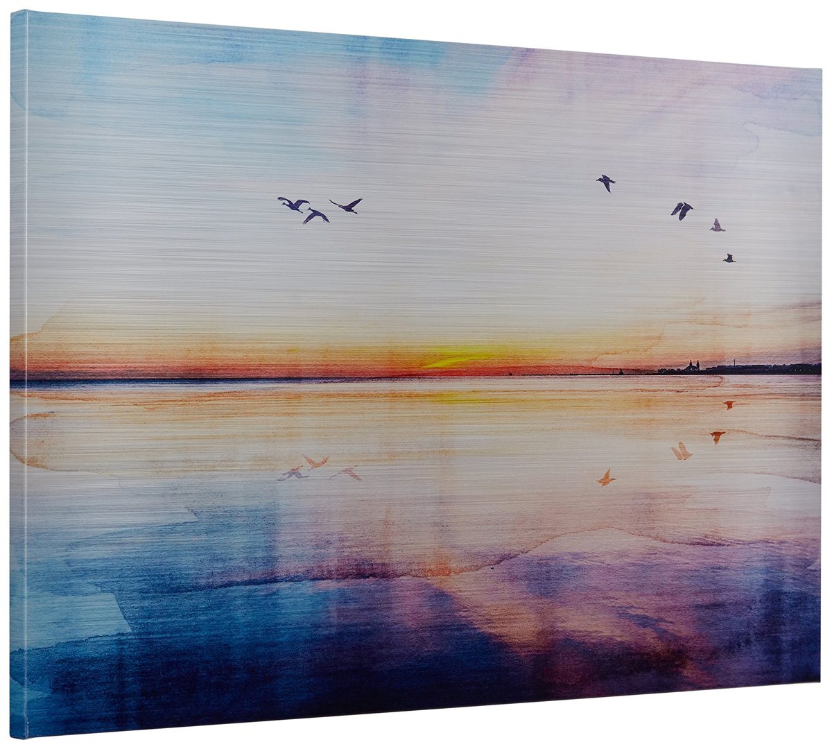 Amazon Brand – Rivet Seagulls Across The Water Sunset Horizon Canvas Print Wall Art, 24" x 16"