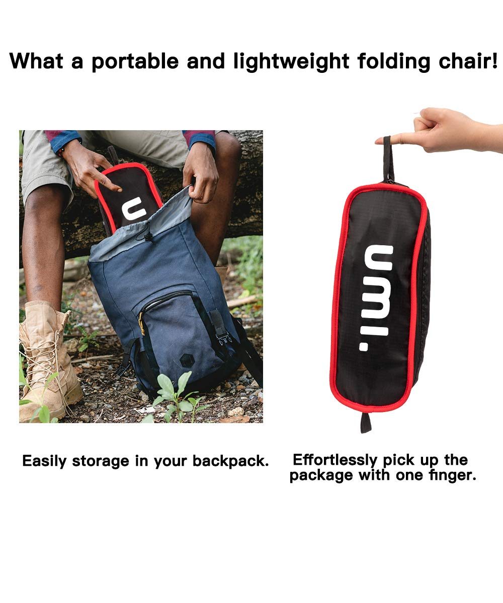 UMI. Essentials Portable Camping Chair Compact Ultralight Folding Chair with Carry Bag for Hiking, Beach,Fishing,Outdoor Heavy Duty 265 lb Capacity Red