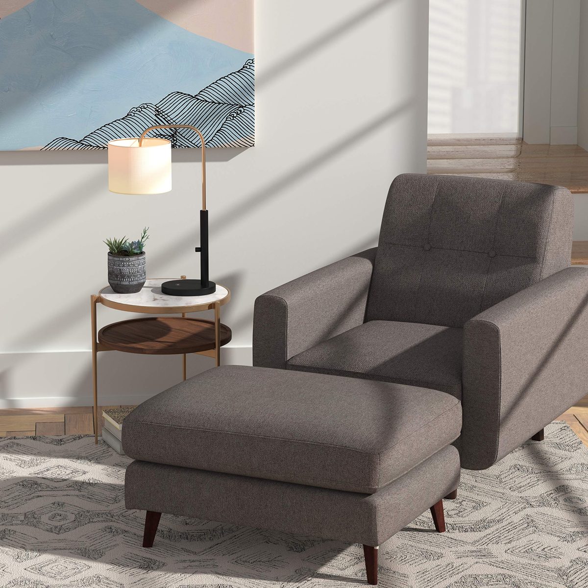 Amazon Brand – Rivet Sloane Mid-Century Modern Ottoman with Tapered Legs, 31.9"W, Storm Gray