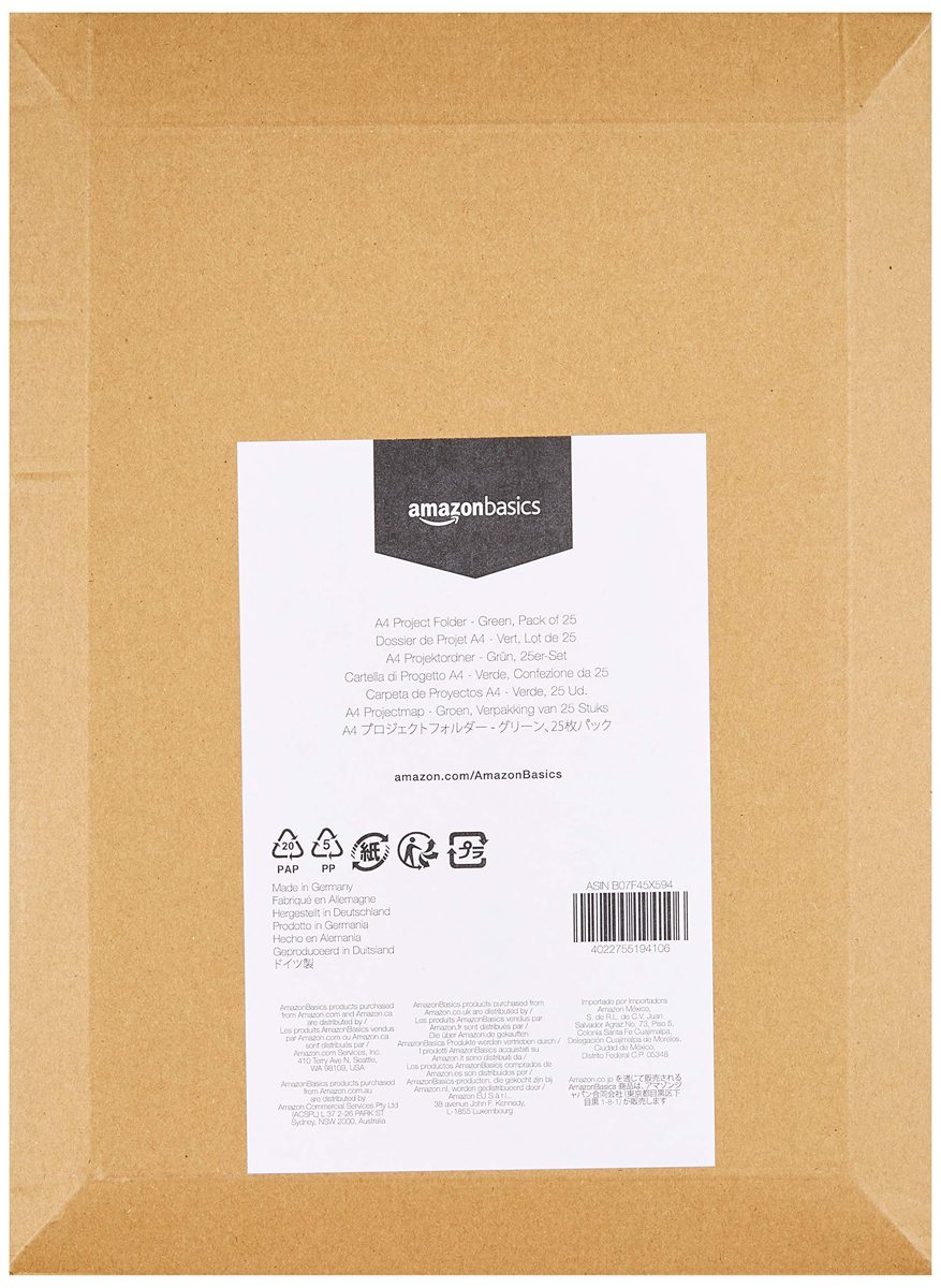 AmazonBasics A4 Project Folder - Green (Pack of 25)
