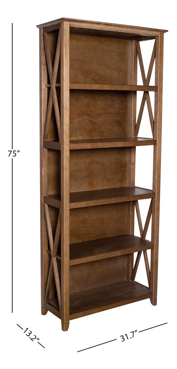 Amazon Brand – Stone & Beam 5-Shelf Bookcase, 75"H, Weathered Oak Finish