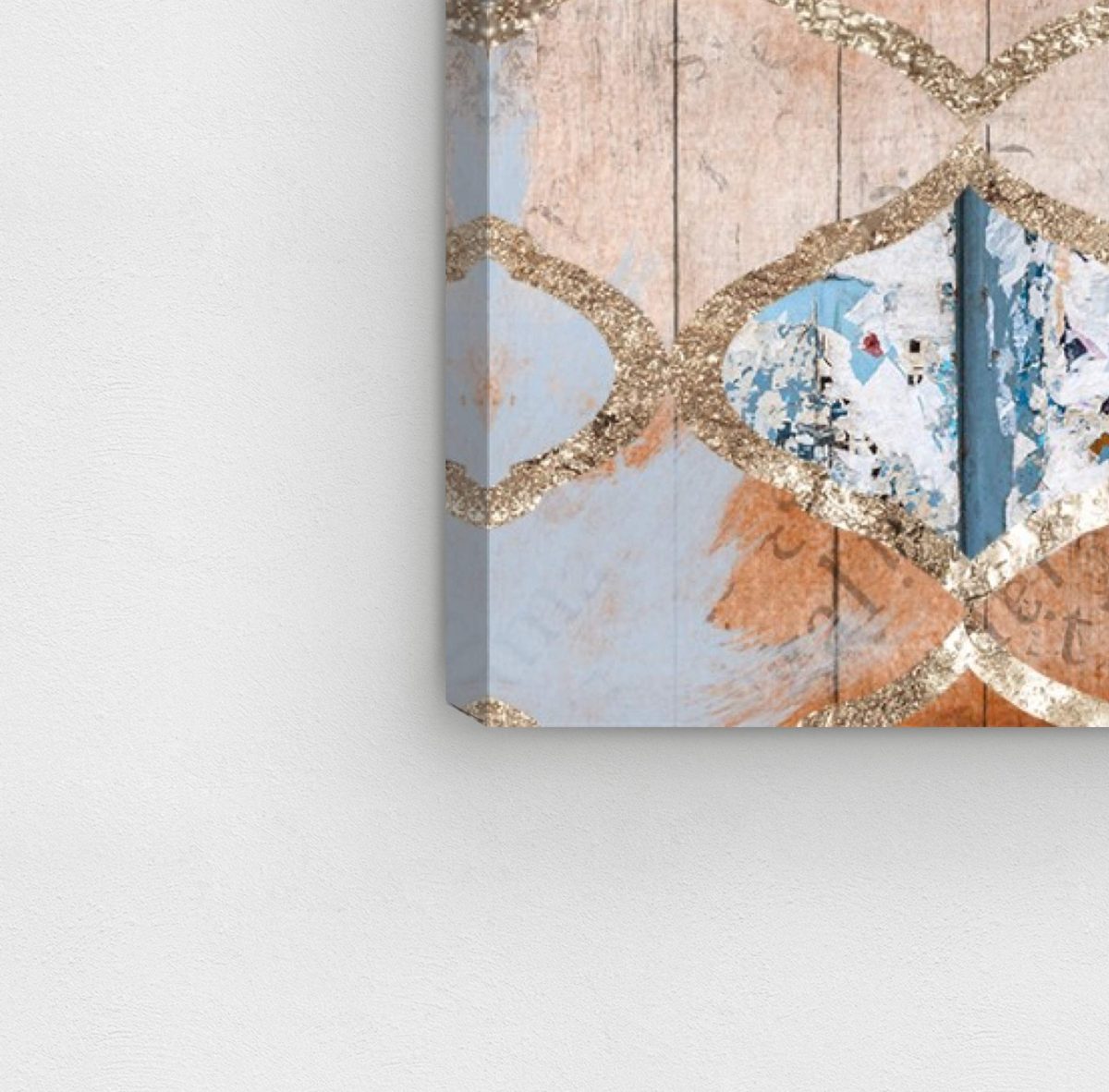 Amazon Brand – Stone & Beam Contemporary Blue and Tan Moroccan Print Wall Art on Canvas, 12" x 12"
