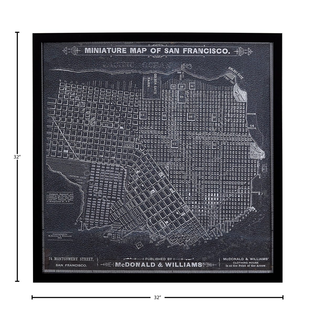 Amazon Brand – Stone & Beam Modern Print of 1879 San Francisco Map Wall Art, Black Frame, 32" x 32"
