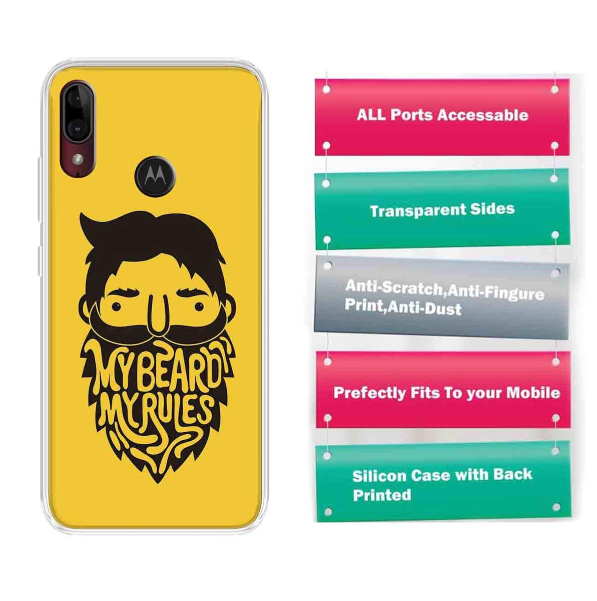 Amazon Brand - Solimo Designer Multicolor My Beard My Rules Printed Soft Back Case Mobile Cover for Motorola Moto E6s / Motorola Moto E6 Plus