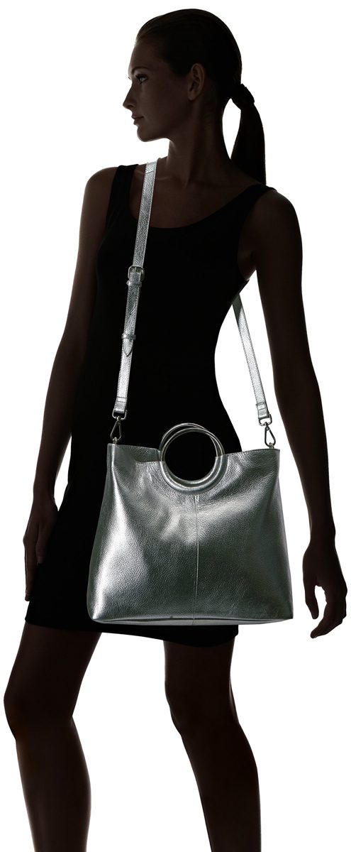 Amazon Brand - The Fix Saffron Leather Tote with O-Ring Handle, silver/metallic