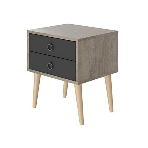 AmazonBasics 2-Drawer Bedside Table, 45 x 38 x 49 cm, Light Brown/Dark Grey