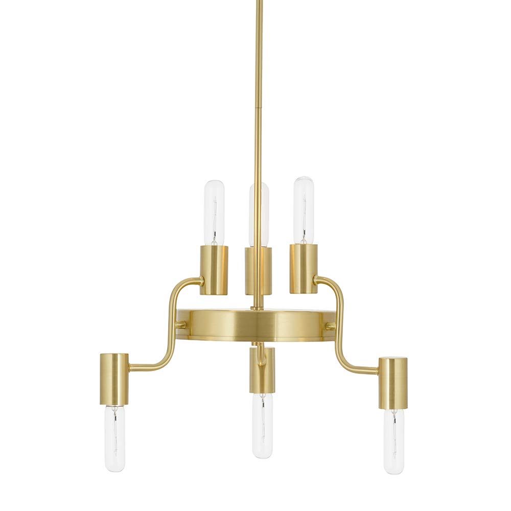 Amazon Brand – Rivet Tubular Pendant Chandelier, Modern 6-Light Brass and Glass, with Bulb, 18.13"H, Satin Brass