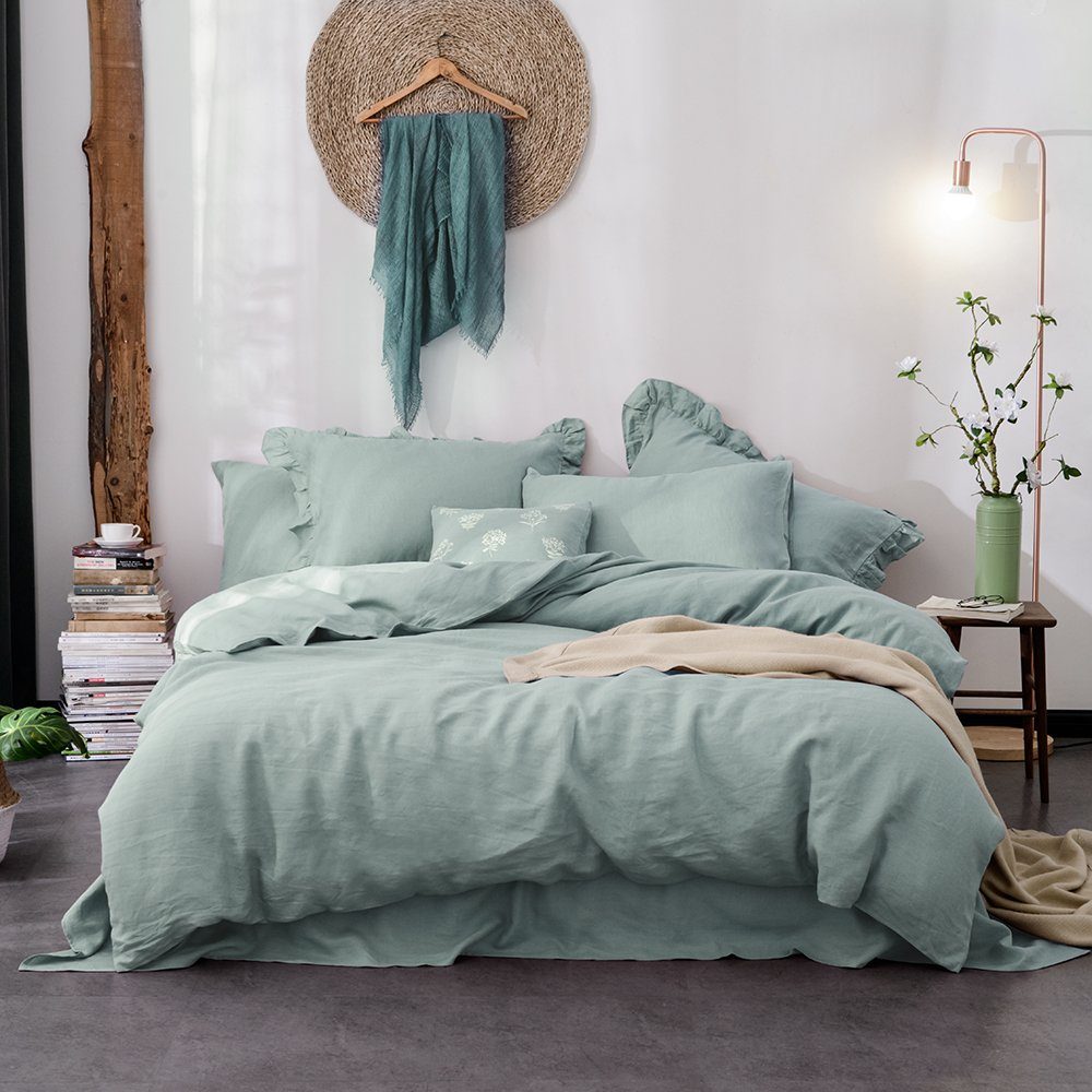 UMI 100% Linen Duvet Cover Set-155x220+1x80x80cm
