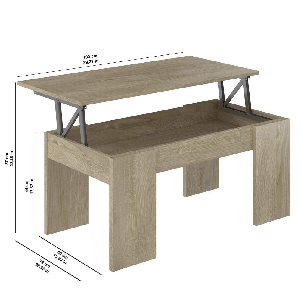 Amazon Brand - Movian Aggol Lift-Top Coffee Table, 50 x 100 x 44cm, Light Brown Oak-Effect