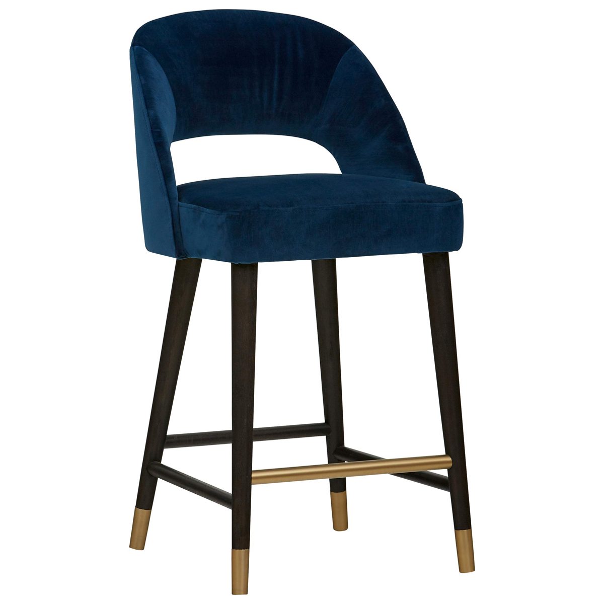 Amazon Brand – Rivet Whit Contemporary Upholstered Counter Height Stool with Gold Accents, 37"H, Navy Velvet