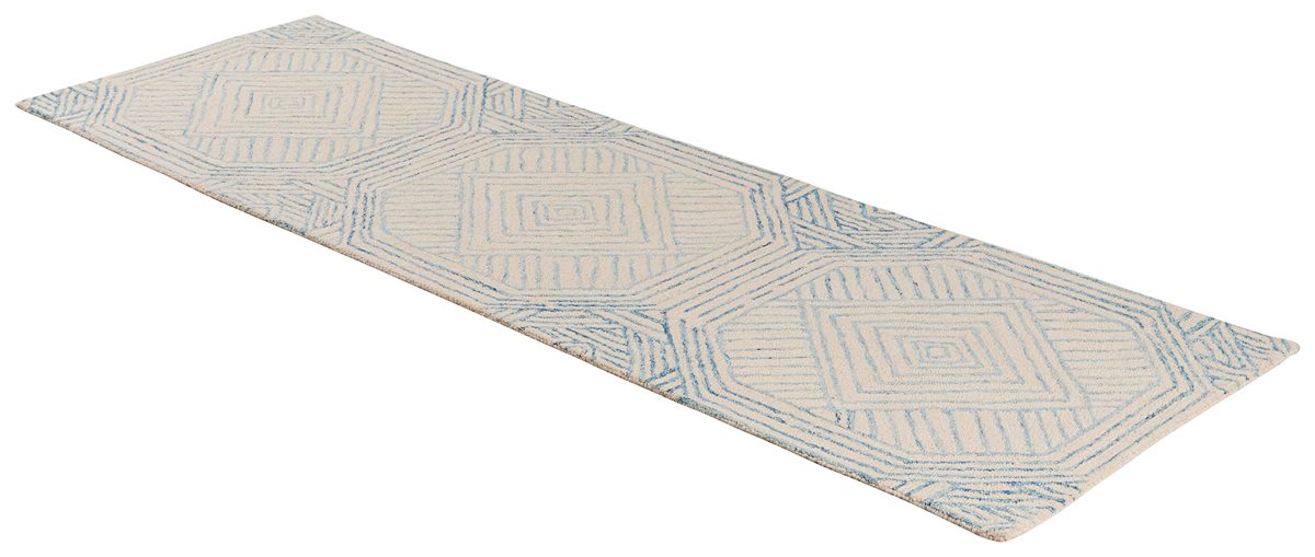 Amazon Brand – Rivet Contemporary Geometric Wool Runner Hallway Rug, 2' 6" x 8', Blue, Ivory