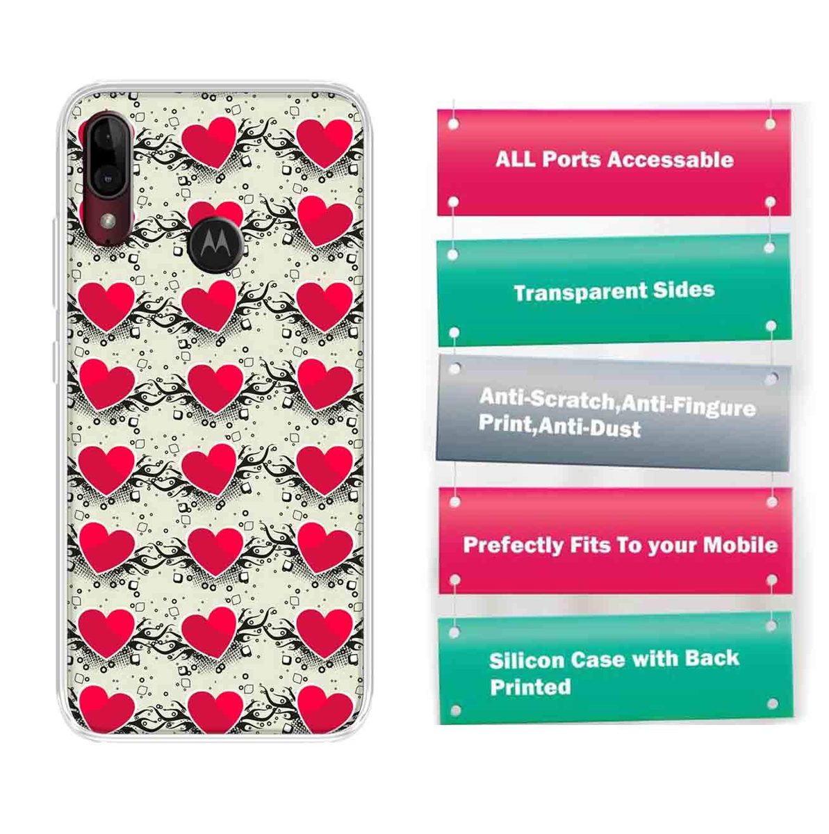 Amazon Brand - Solimo Designer Multicolor Red Heart Design Printed Soft Back Case Mobile Cover for Motorola Moto E6s / Motorola Moto E6 Plus