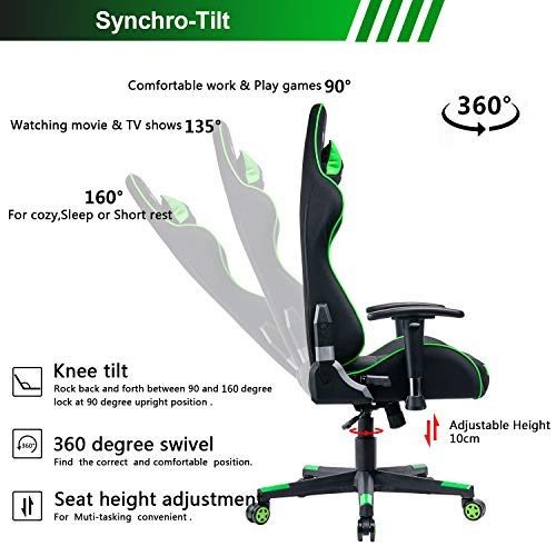 UMI. Essentials Gaming Ergonomic Computer Chair Height-Adjustable Headrest and Lumbar Support (Green)