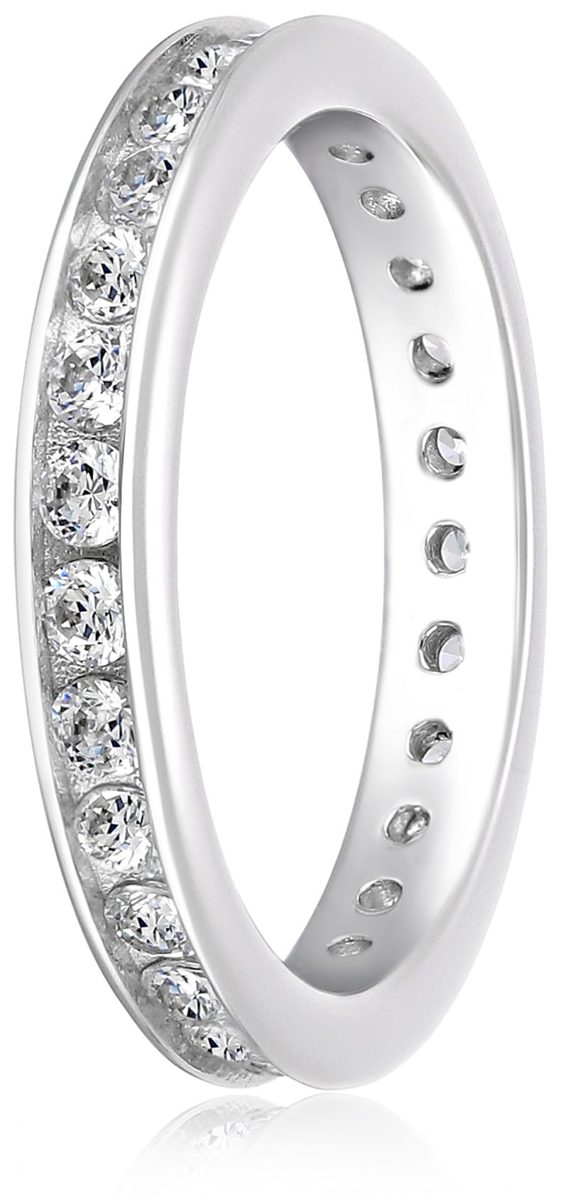 Platinum-Plated Sterling Silver Swarovski Zirconia Channel Set All-Around Band Ring (1 cttw), Size 8