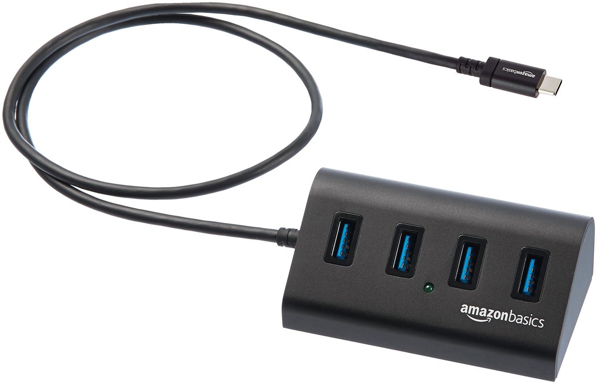 AmazonBasics USB 3.1 Type-C to 4-Port Aluminum Hub Connector, Black
