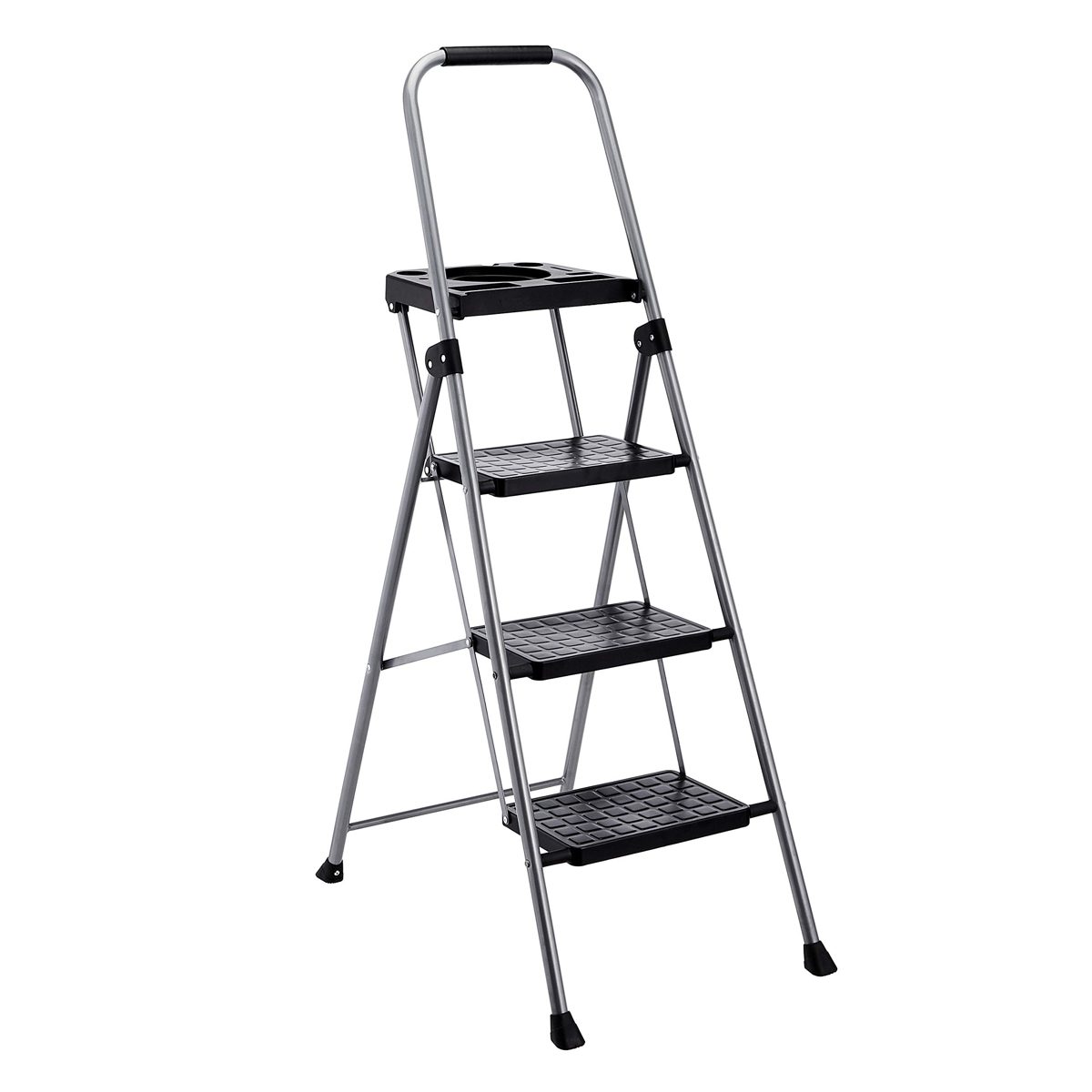 Amazon Basics Folding Step Stool - 3-Step with Tooltray, Steel, 200-Pound Capacity, Grey
