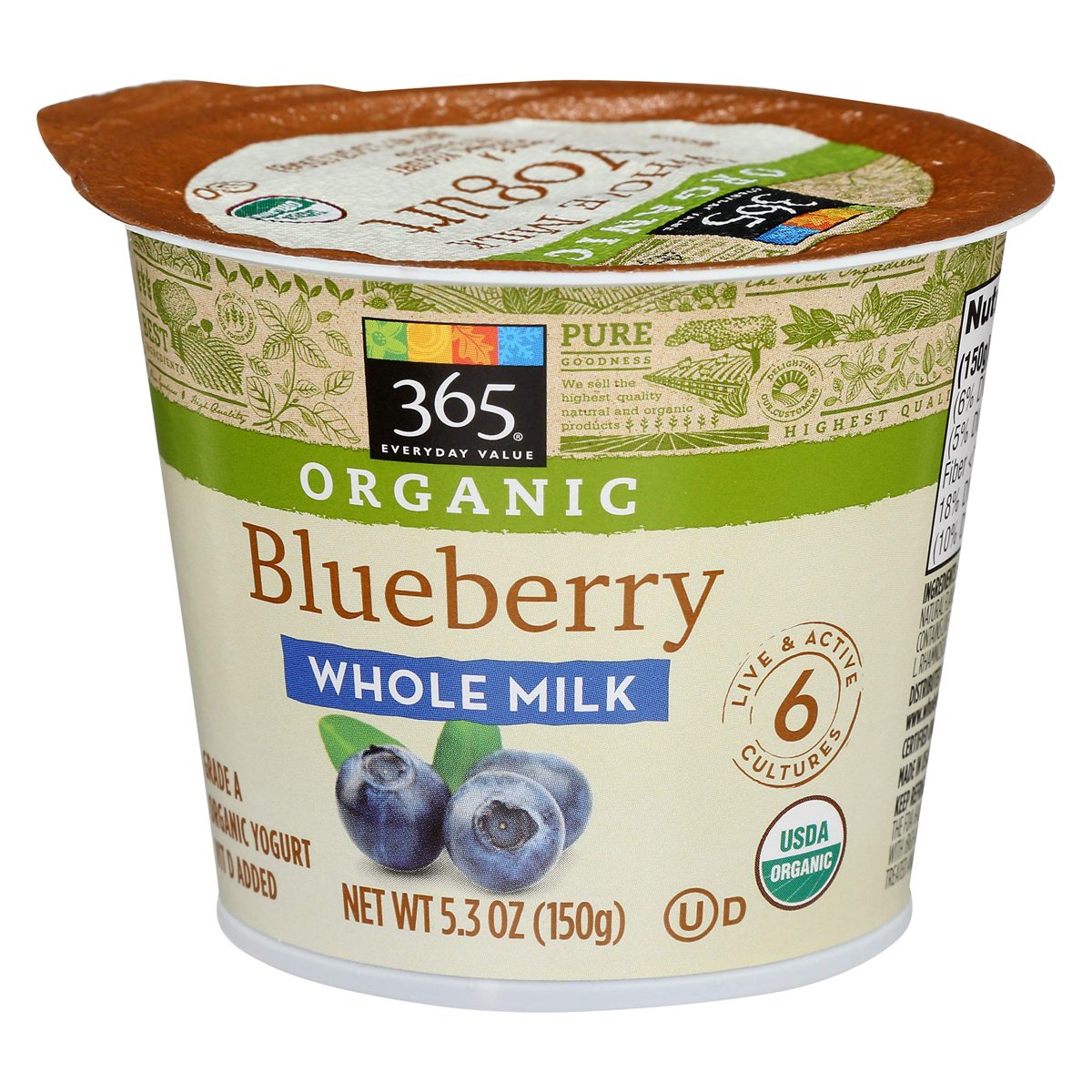365 Everyday Value, Organic Whole Milk Yogurt, Blueberry, 5.3 oz