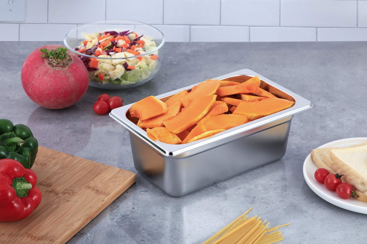 AmazonCommercial 1/4 Size x 6" Deep, Anti-Jam Stainless Steel Steam Table/Hotel Pan, 22 Gauge, Pack of 2