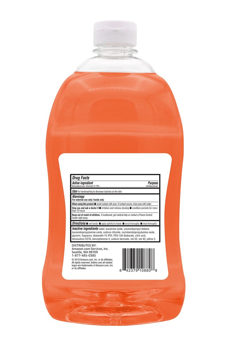 Amazon Brand - Solimo Antibacterial Liquid Hand Soap Refill, Light Moisturizing, Triclosan Free, 56 Fluid Ounces