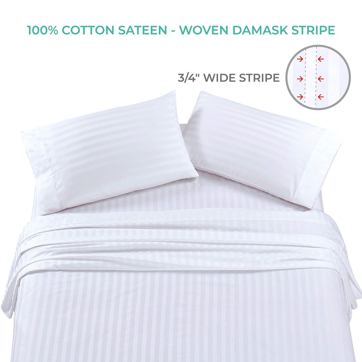 Umi. Essentials 500 Thread Count Satin Stripe Duvet Cover Set, Ivory, King