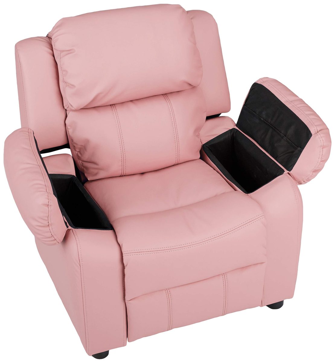 AmazonBasics LeatherSoft Kids/Youth Recliner with Armrest Storage, 5+ Age Group, Light Pink