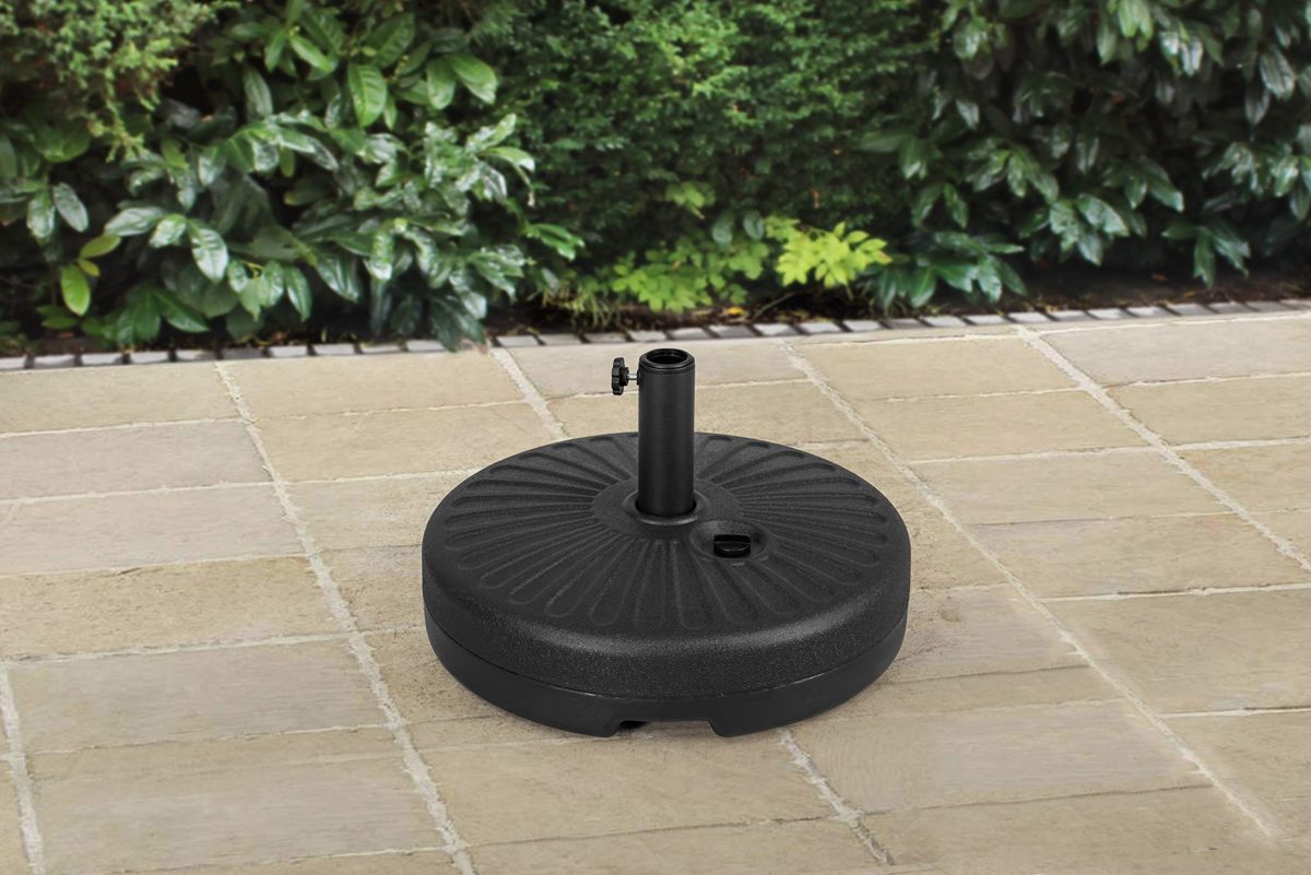 AmazonBasics 20inch Dia Black HDPE Plastic Patio Umbrella Base Stand for 9-Foot Umbrella - Water or Sand Fill, Rounded Pattern