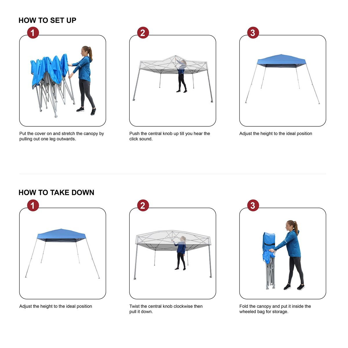 AmazonBasics Outdoor One-push Pop Up Canopy, 8ft x 8ft Top Slant Leg with Wheeled Carry, Blue