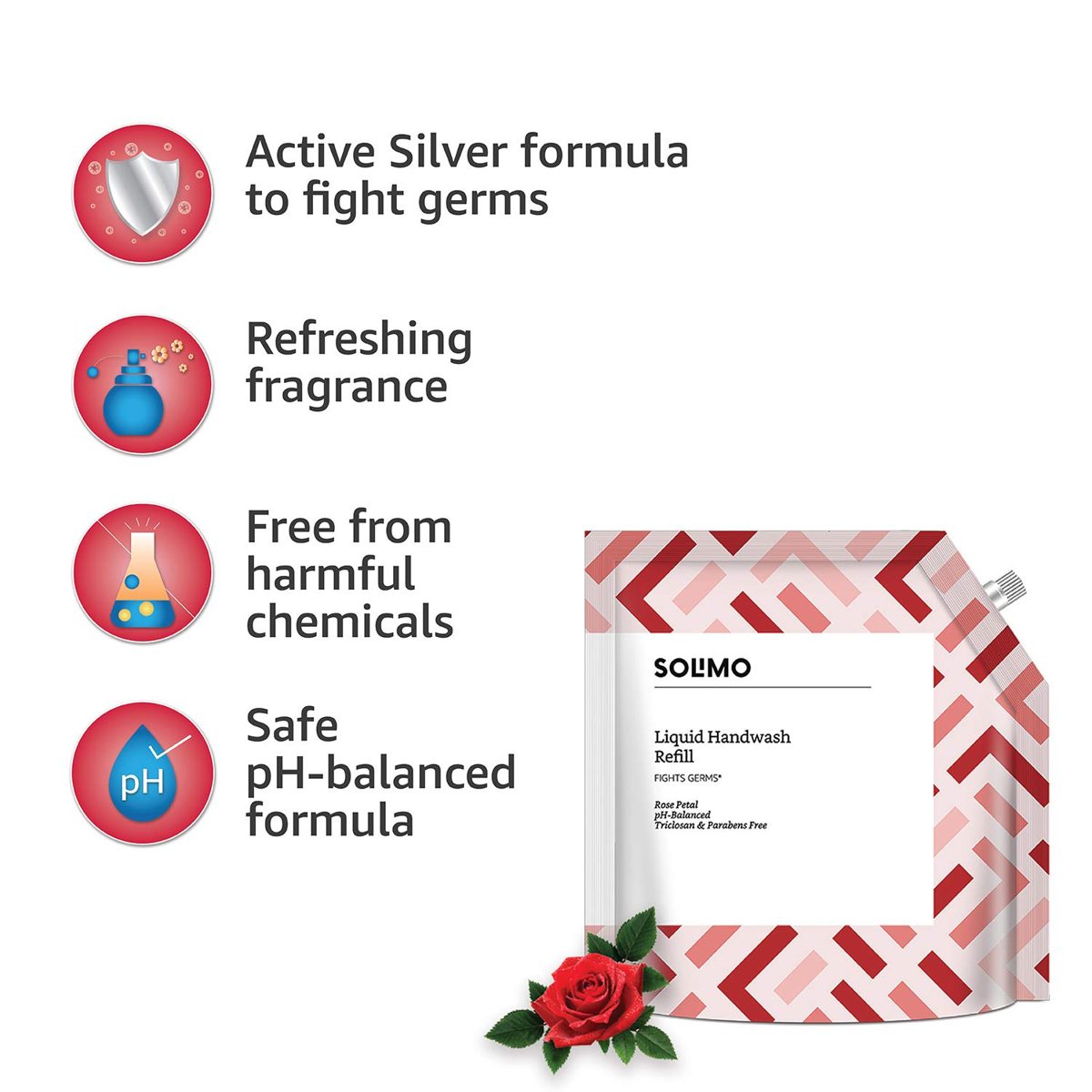 Amazon Brand - Solimo Antibacterial Handwash Liquid Refill, Rose - 1500 ml