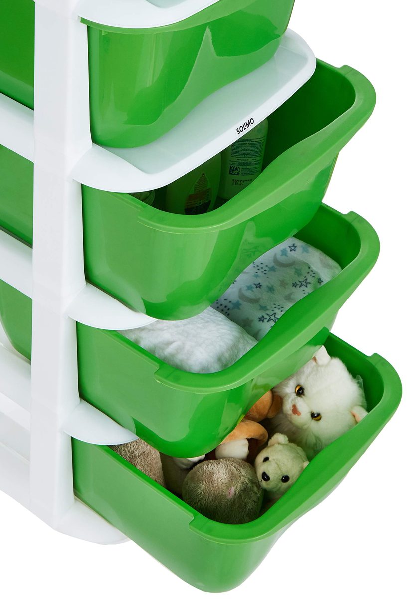 Amazon Brand - Solimo Plastic Multipurpose Modular Drawer, 4 Racks, Green