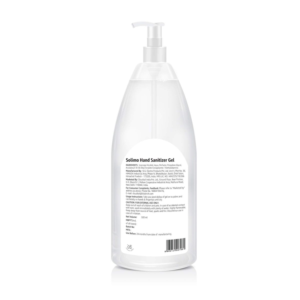 Amazon Brand - Solimo Hand Sanitizer Gel, 500 ml