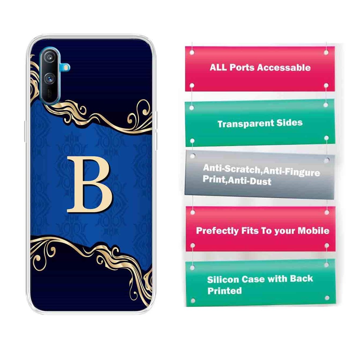 Amazon Brand - Solimo Designer Multicolor Blue Pattern Alphabet-B Printed Soft Back Case Mobile Cover for Realme C3