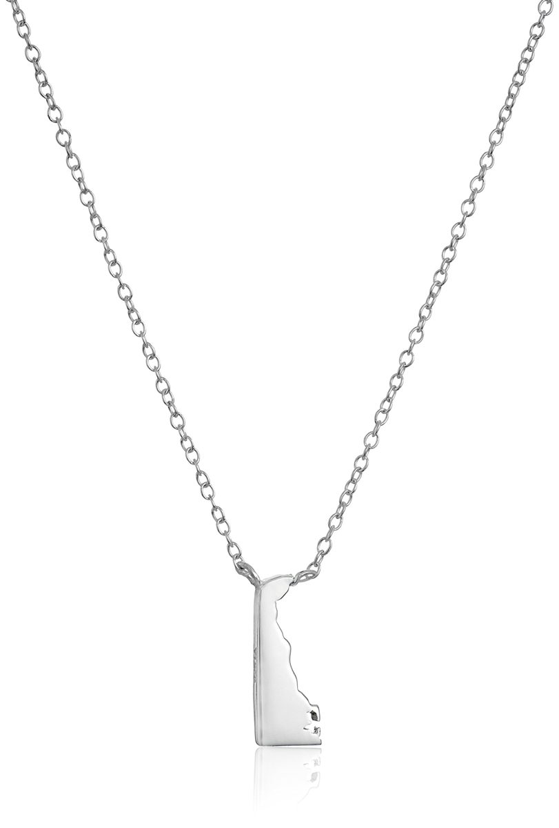 Sterling Silver Stationed Mini State Delaware Pendant Necklace, 16"+2" Extender