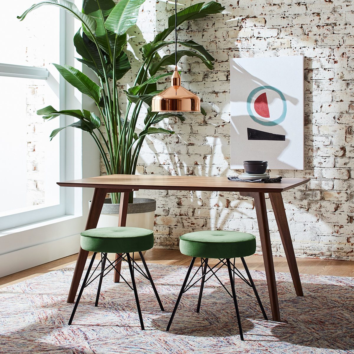 Rivet Stevie Mid-Century Modern Bar Stool, 30"H, Pack of 2, Green