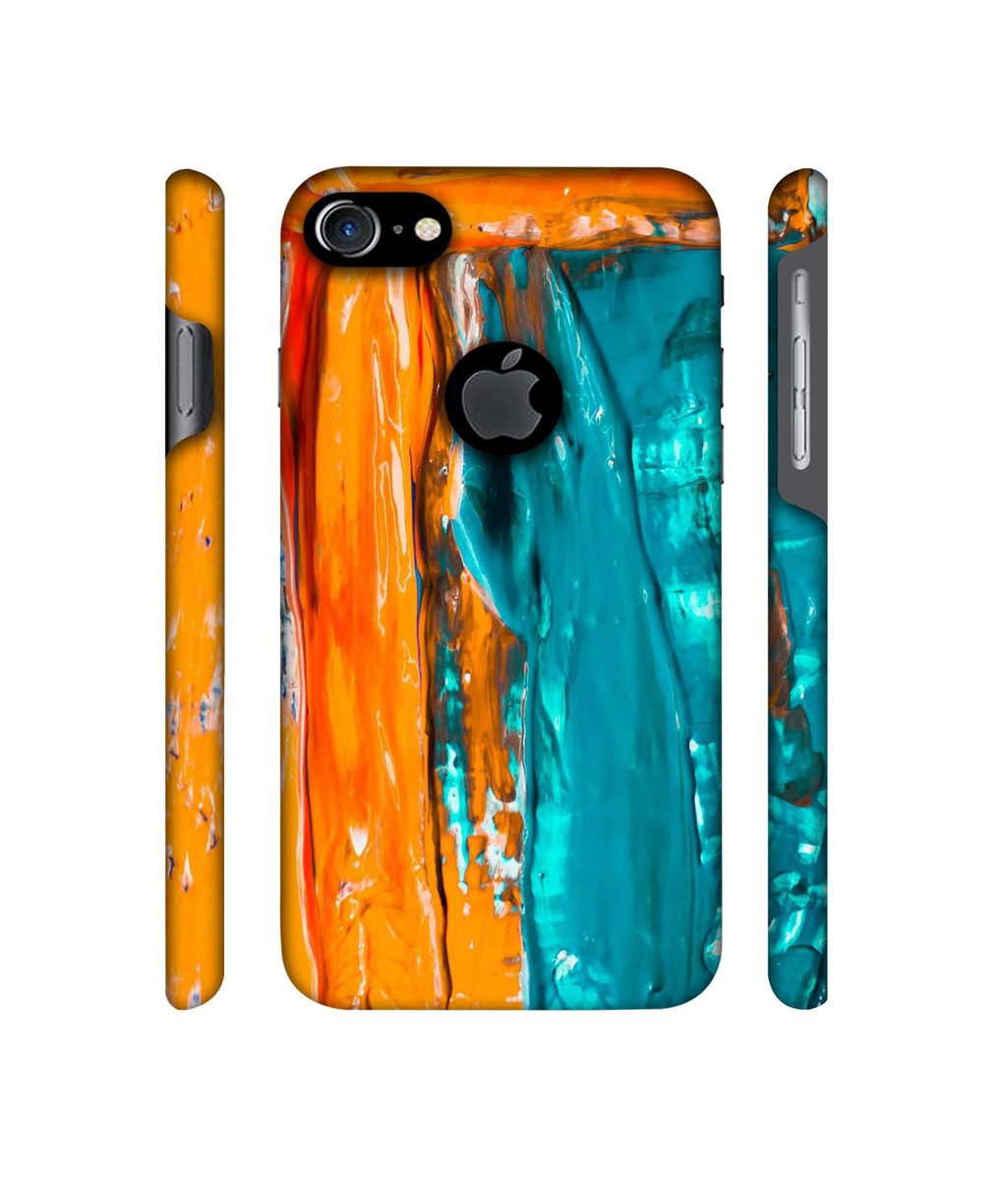Amazon Brand - Solimo Designer Gold Yellow and Sky Blue Paint 3D Printed Hard Back Case Mobile Cover for Apple iPhone 7 (with Logo Cut)