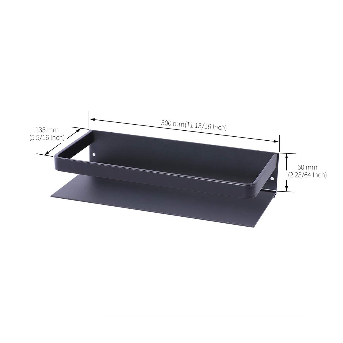 UMI.Bathroom Shelf Aluminum Shower Shelf with Railing No Drill Kitchen Storage Basket Rustproof Wall Mount 12 Inch Anodized Black, BSC409S30DG-BK