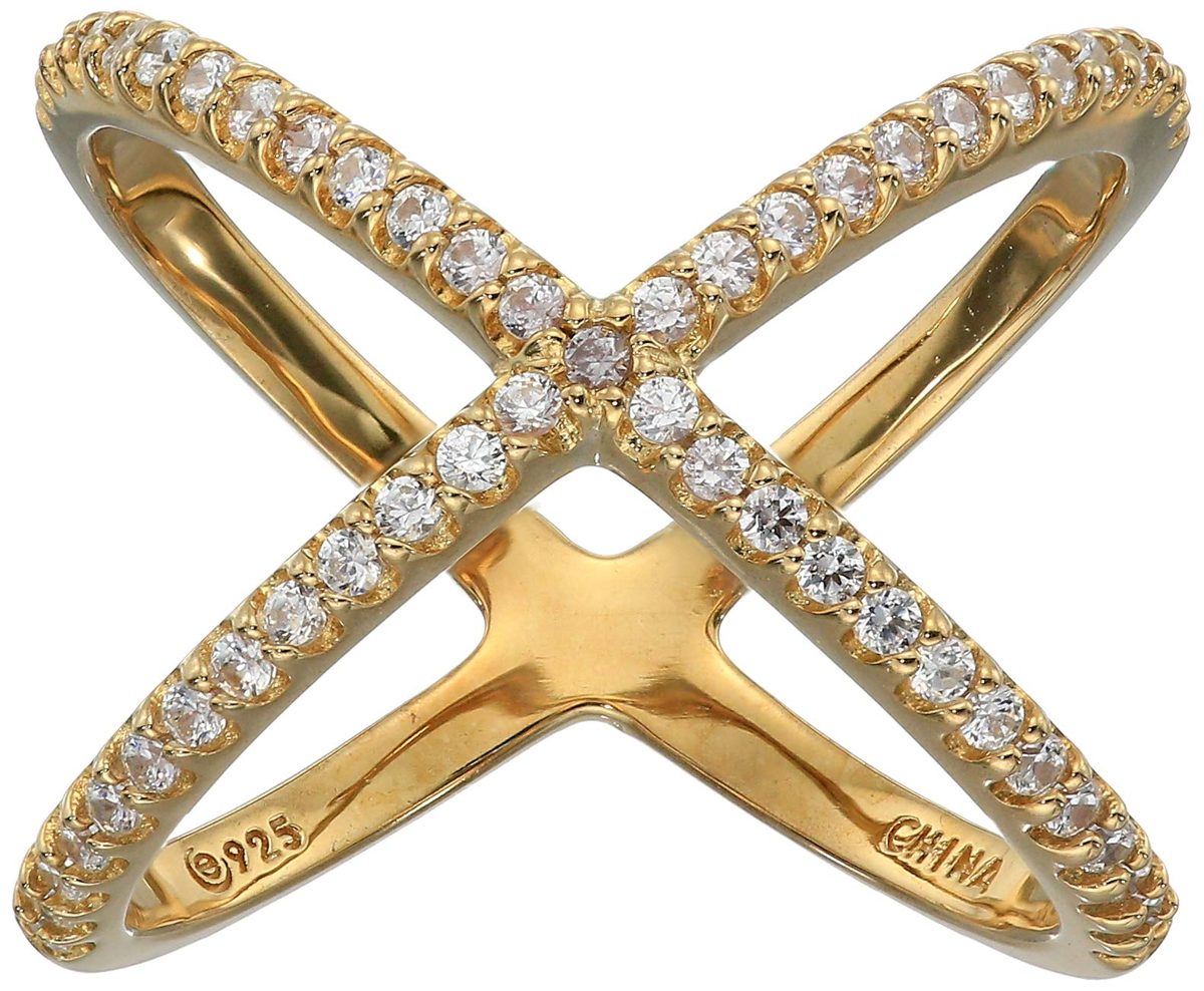 Platinum or Gold Plated Sterling Silver Criss Cross "X" Ring made with Swarovski Zirconia