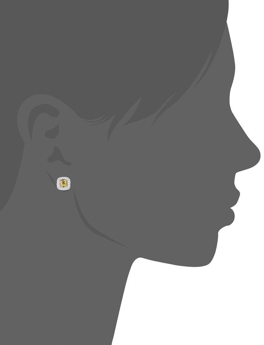 Sterling Silver Genuine Citrine and Created White Sapphire Halo Cushion Stud Earrings