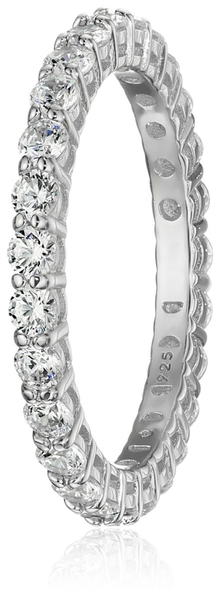 Platinum or Gold Plated Sterling Silver All-Around Band Ring set with Round Swarovski Zirconia