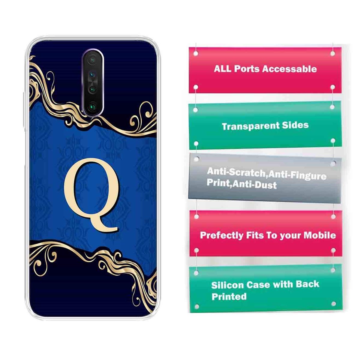 Amazon Brand - Solimo Designer Multicolor Blue Pattern Alphabet-Q Printed Soft Back Case Mobile Cover for Poco X2 / Xiaomi Redmi K30