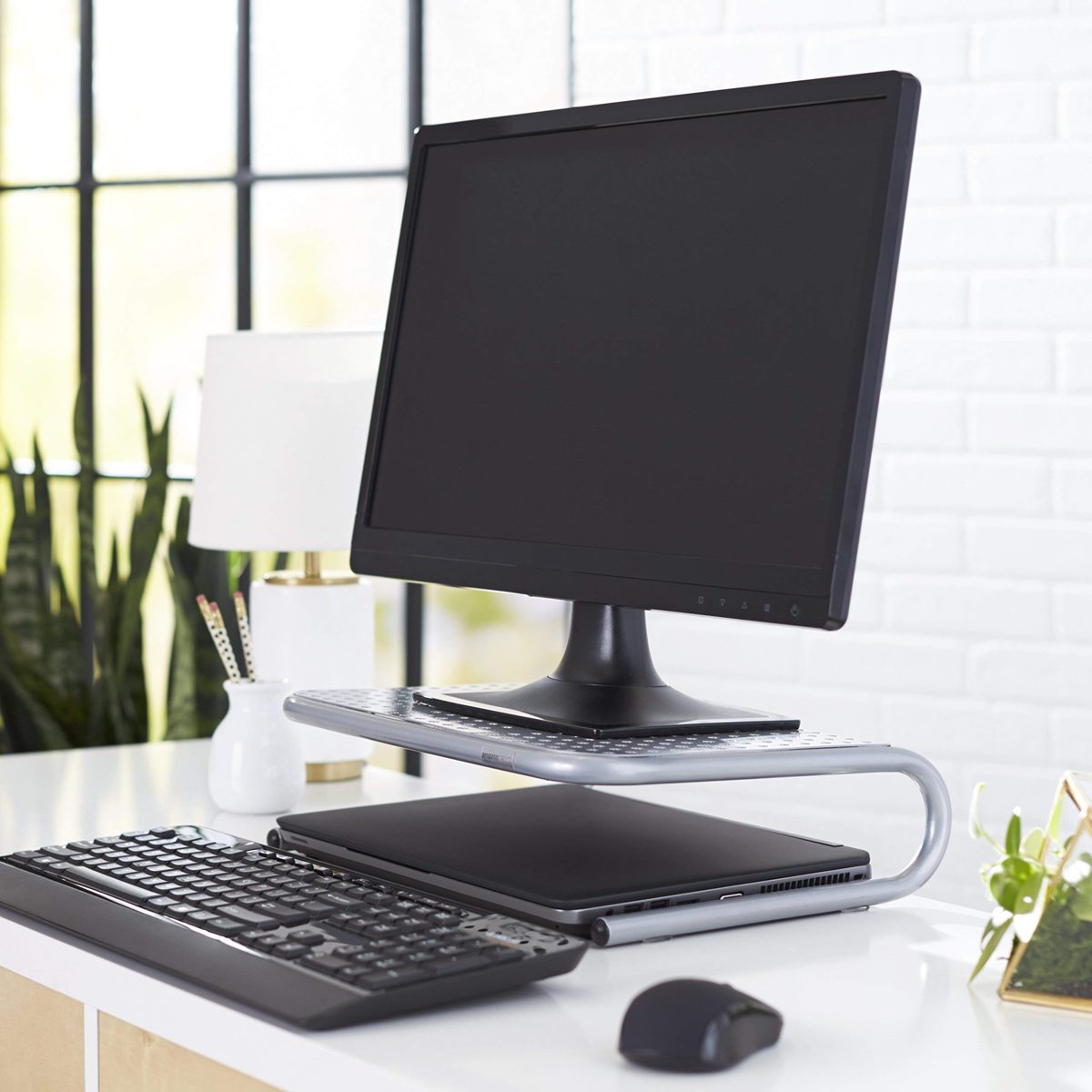 (Renewed) AmazonBasics Metal Monitor Stand - Silver