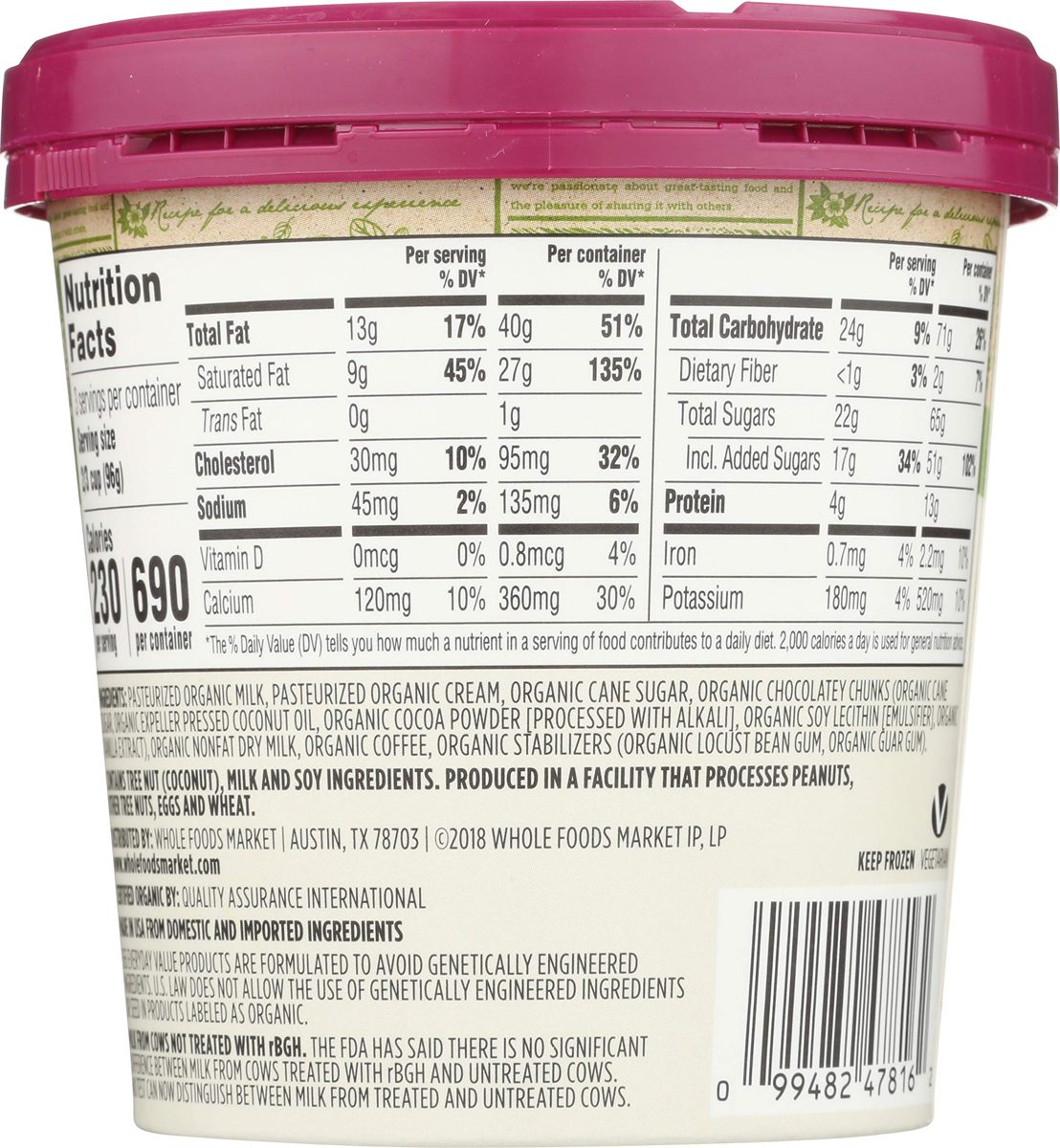 365 Everyday Value, Organic Coffee Chip Ice Cream, 16 oz (Frozen)