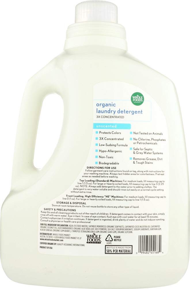 Whole Foods Market, Organic Laundry Detergent 3X Concentrated, Unscented, 200 fl oz